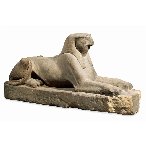 Limestone statue of a hawk-headed sphinx